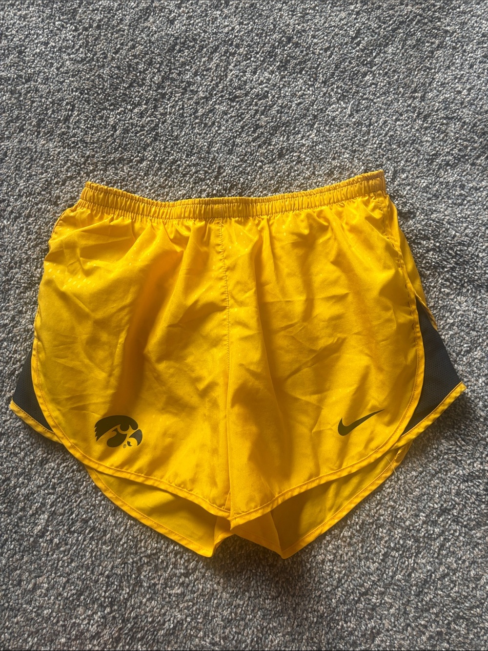 Nike Women's Bright Yellow Athletic Running Shorts with Black Logos